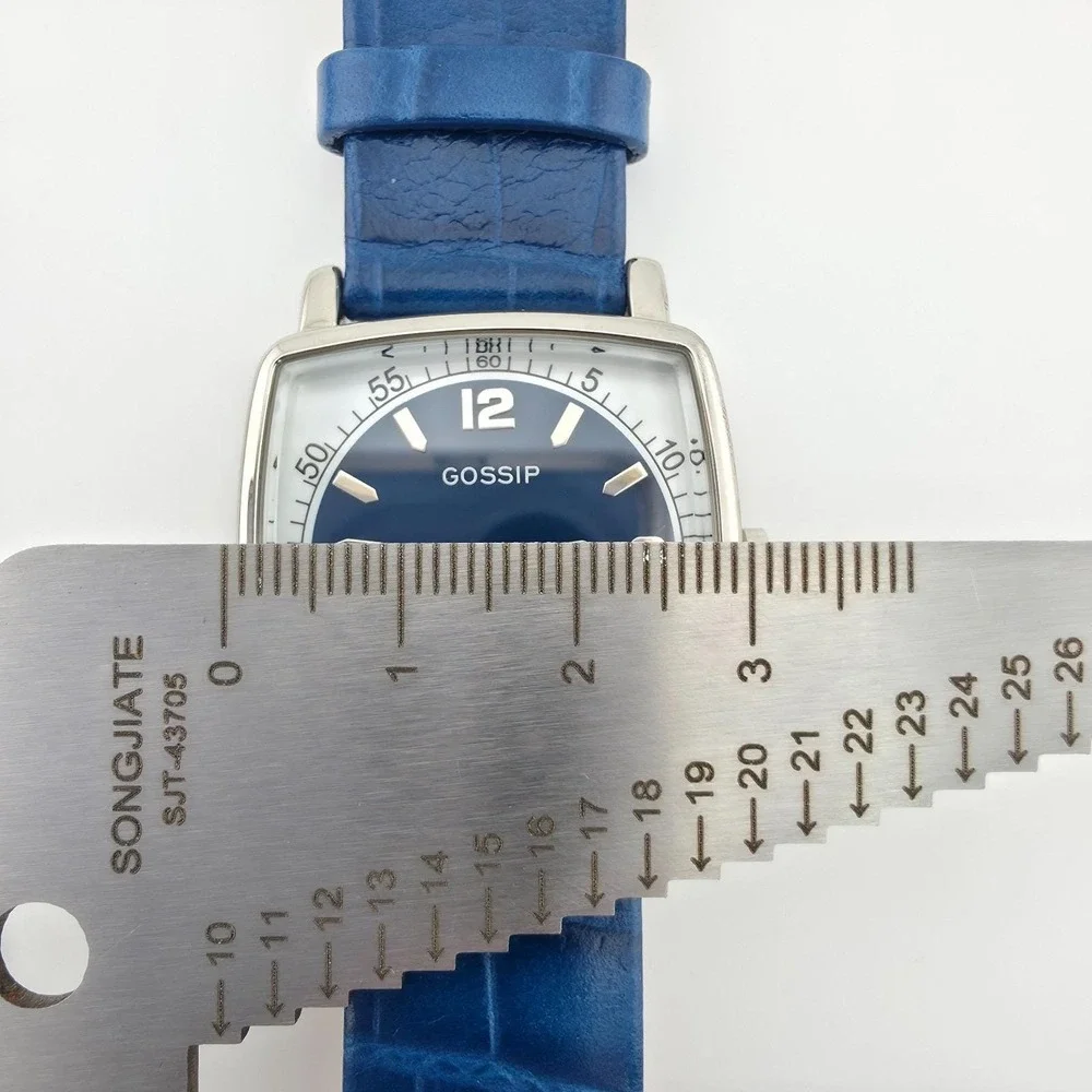 GOSSIP Ladies Quartz Watch Blue Dial & Crocodile Leather Strap Silver Tone 8